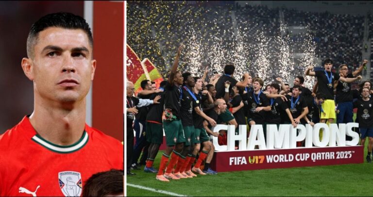 Cristiano Ronaldo reacts with a message as Portugal U17s clinch country's first World Cup title 12 4c229 17643071956553 1920